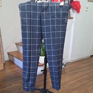 Women, Windowpane Dress Pants - Black with White Grid